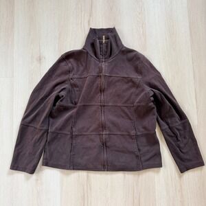 Jones New York Signature Brown Gold Zip Mock Neck Jacket XL Quilt Patch Western